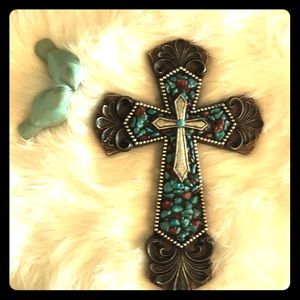 Turquoise and wood wall Cross